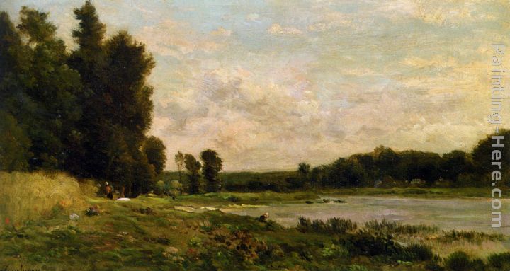 Washerwoman by the River painting - Charles-Francois Daubigny Washerwoman by the River art painting